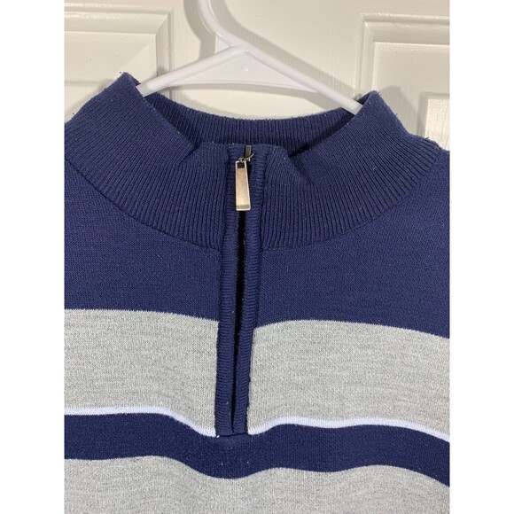 Marx & Dutch XL Long Sleeve Pull-over Quarter Zip Striped Sweater Shirt Gray - Picture 3 of 10